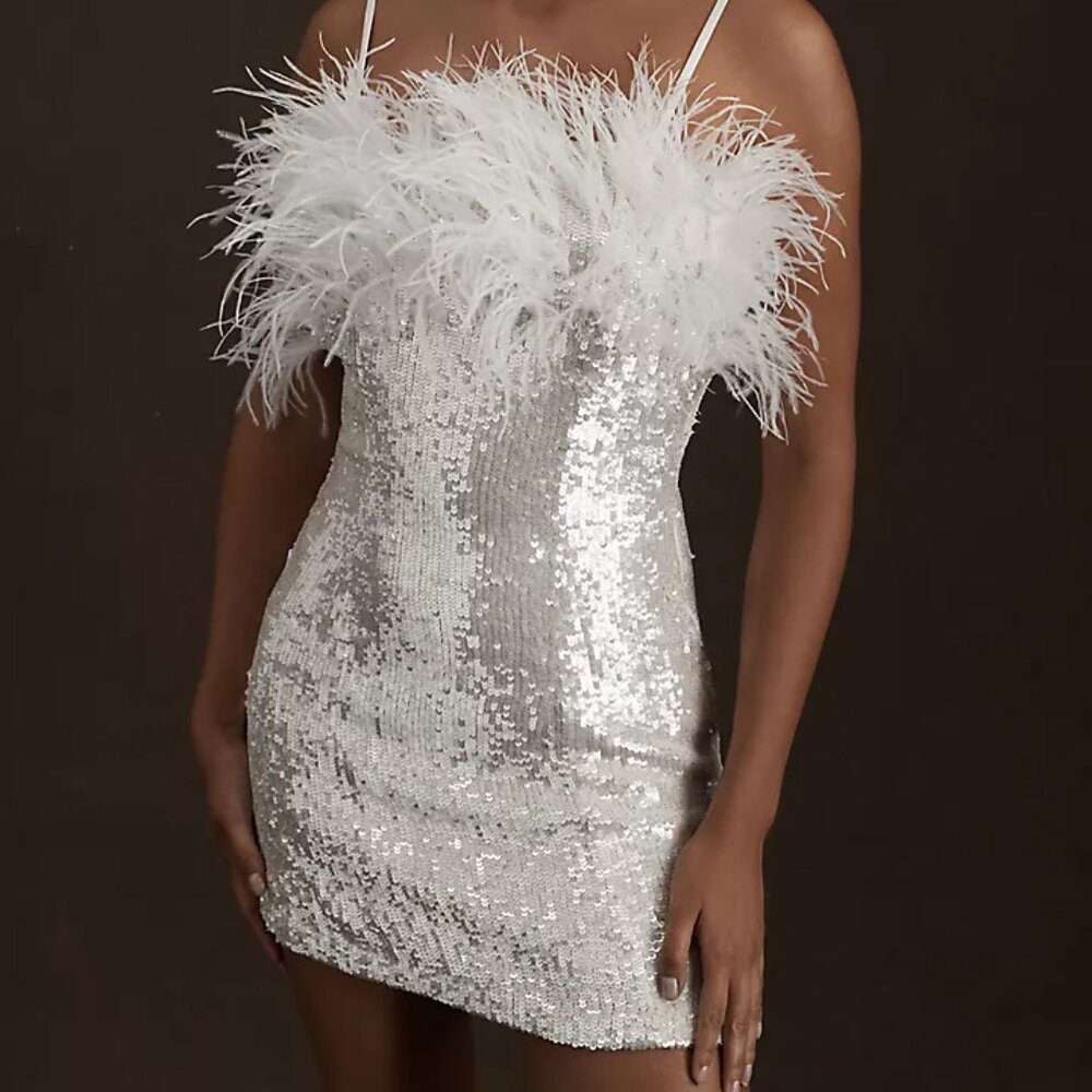 Audrey Adele Adelaide Feather & Sequin Mini Dress